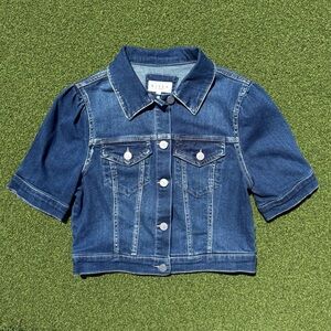 Risen Dark Blue Denim Cropped Jacket with Short Sleeves